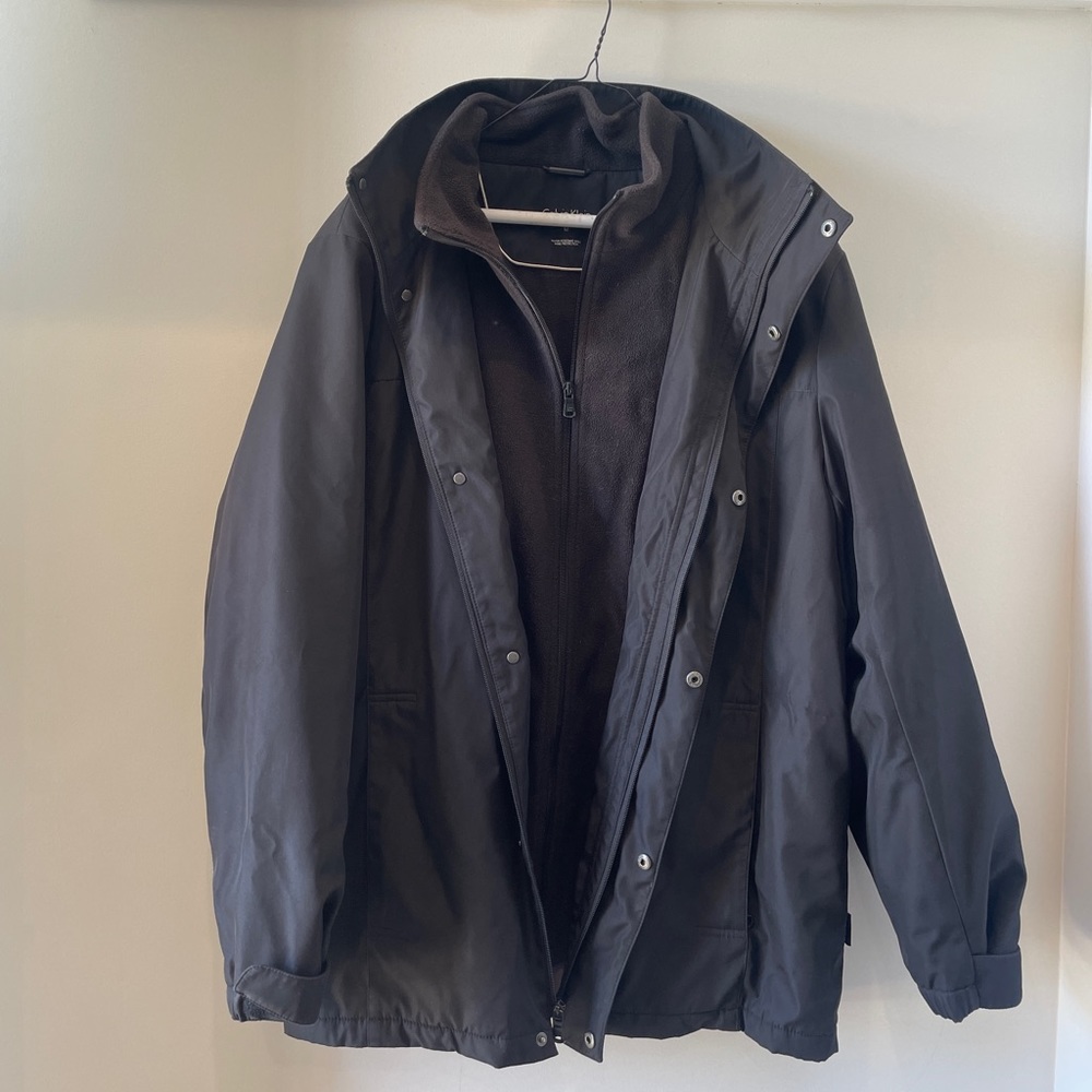 Men’s Calvin Klein Black Jacket Water Resistant Shell Fleece Lining Hood